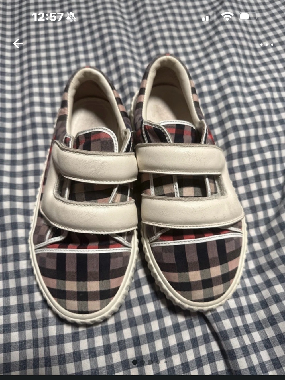Burberry Pink and Navy Plaid Kids Velcro Sneakers